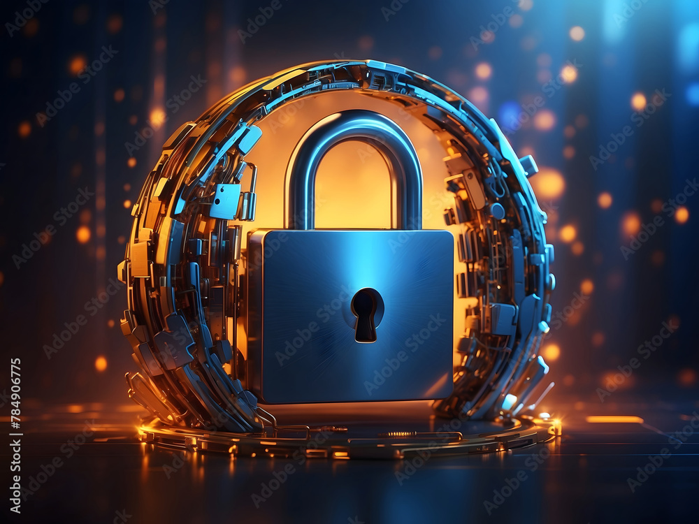 Poster a hyper-realistic image showcasing the concept of cybersecurity and privacy to protect data center, 