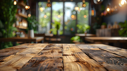 Wooden Table for Product Display in Artificial Intelligence Created Coffee Shop Interior