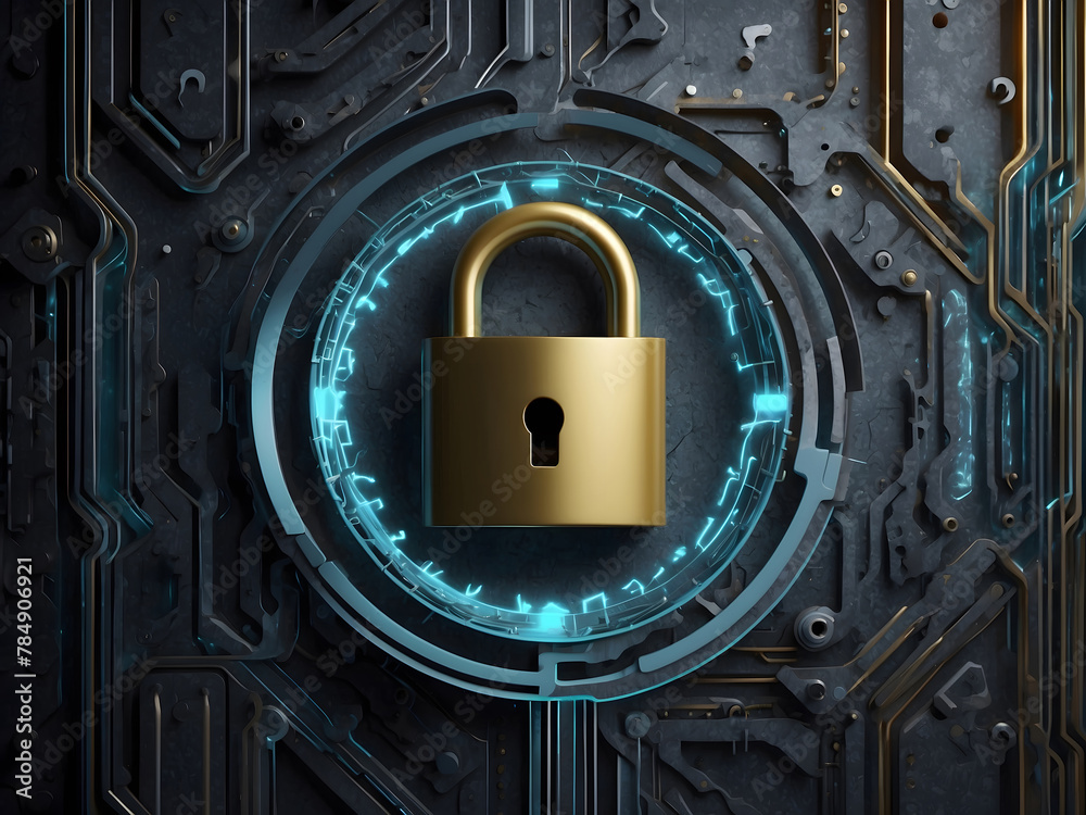 Poster a hyper-realistic image showcasing the concept of cybersecurity and privacy to protect data center, 