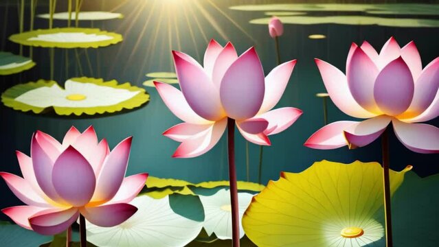 lotus flowers on pond, natural Asian landscape, Generative AI