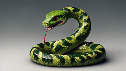 Naklejka premium Beautiful angry aggressive green snake wriggling
