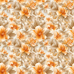 Floral orange color, form natural, seamless fabric pattern.