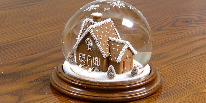 photo of gingerbread house inside snow globe