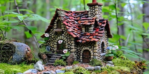 Obraz premium toy house in a natural setting with real plants