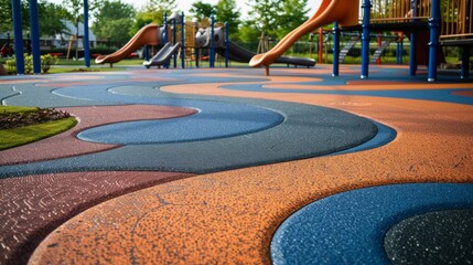 The playgrounds design includes a looped path of textured floor tiles perfect for children who enjoy running or crawling. The different textures ranging from bumpy to smooth provide .