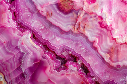 closeup of sample of pink agate mineral from geological collection as background