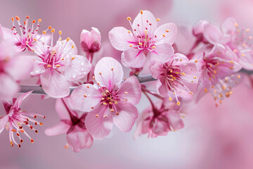 Pink cherry blossoms bloom beautifully in spring, showcasing the delicate charm of nature's floral wonders
