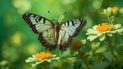 A black and white butterfly on a flower

 - obrazy, fototapety, plakaty