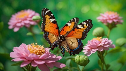 Two orange butterflies on a flower

