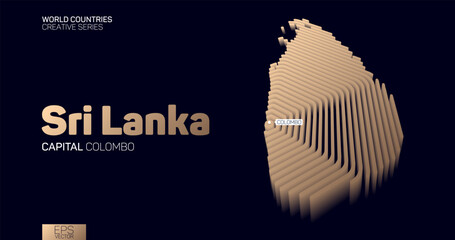 Isometric map of Sri Lanka with golden hexagon lines