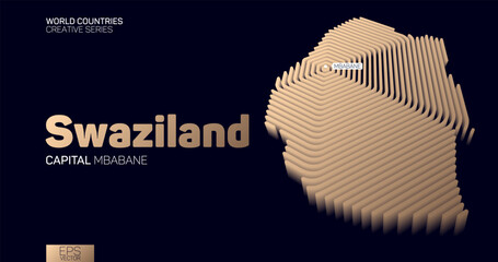 Isometric map of Swaziland with golden hexagon lines