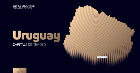 Isometric map of Uruguay with golden hexagon lines