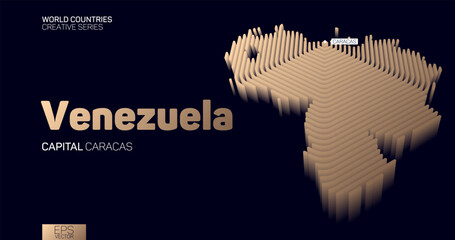 Isometric map of Venezuela with golden hexagon lines