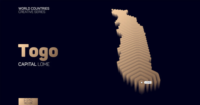 Isometric map of Togo with golden hexagon lines
