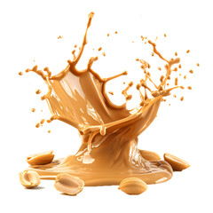 splash peanut butter with peanut seeds isolated on transparent background cutout , generative ai	
