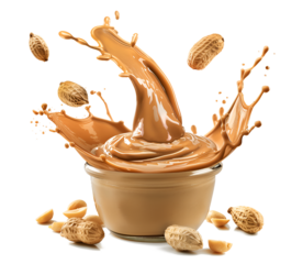 splash peanut butter with peanut seeds isolated on transparent background cutout , generative ai	
