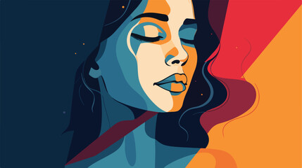 Woman vector image illustration in lines with 2 col - obrazy, fototapety, plakaty