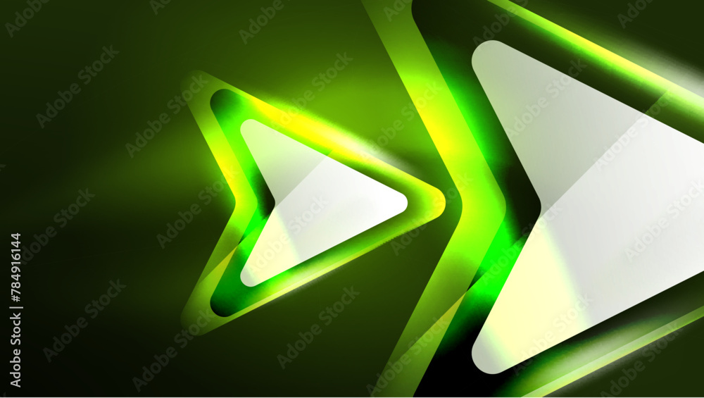 Aufkleber A neon green triangle logo with glowing electric blue arrows pointing in opposite directions, creating a symmetrical pattern with visual effect lighting