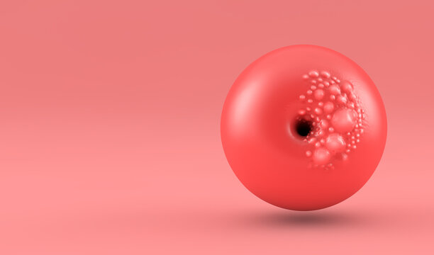 Isolated image of the inside of the uterus.Cervix with cellular tissue damaged by cancer on a pink background. 3d rendering