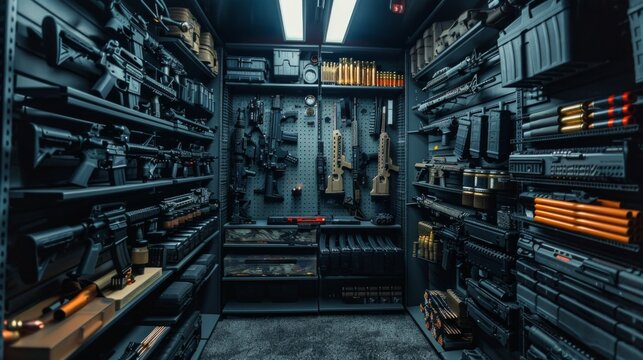 armory interior. Weapon storage shelves