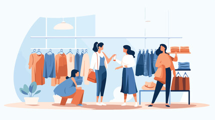 Women buying clothes in clothing store isolated flat