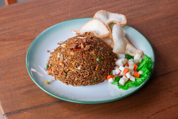 delicious traditional indonesian food fried rice on a white plate