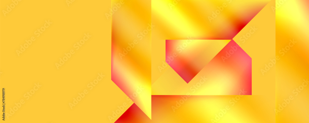 Poster A vibrant yellow background adorned with striking red triangles, showcasing a creative arts theme with symmetry and bold patterns. Tints of amber and magenta add depth to the artistic design on paper