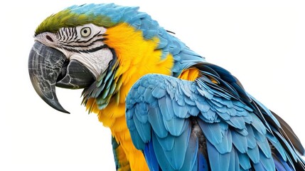 Fototapeta premium Colorful macaw parrot isolated on white. AI Generative.