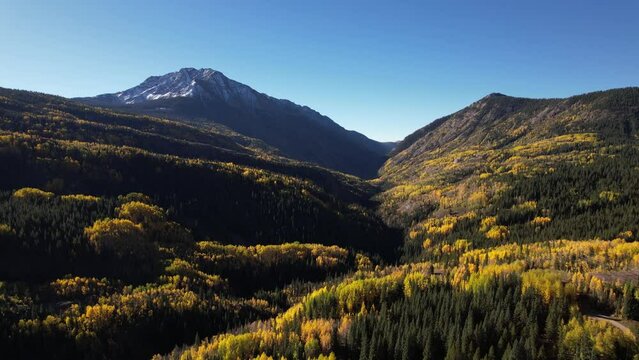 Aerial View Colorado Mountains Yellow and Green Trees