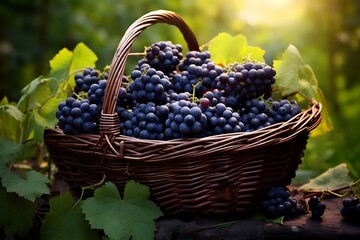Fototapeta na wymiar Fresh Black grapes fruit in a basket