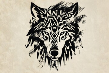 Illustration of wolf head with tribal design on grunge background