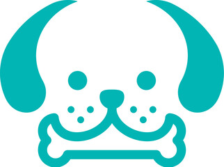 Funny dog face with biting a bone silhouette