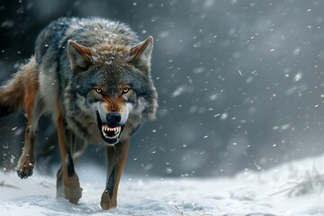 Canis lupus, wild wolf in the winter forest