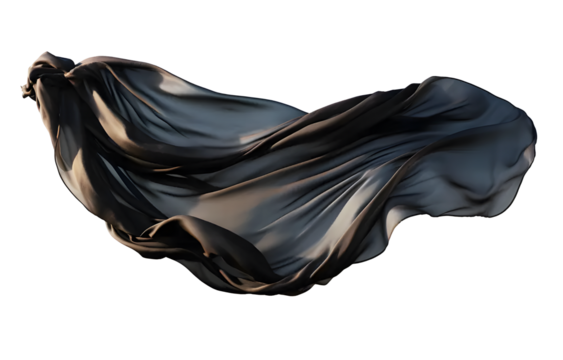 Fabric pale thin black floating Isolated on transparent background or cut out PNG. Background Abstract Textured. Realistic clipart template pattern