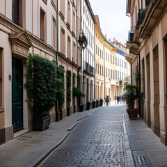 Una imagen desde una interesante perspectiva de una calle de apariencia europea