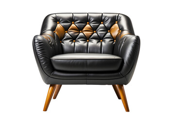 Front of office leather chair or sofa small black isolated on cut out PNG or transparent...