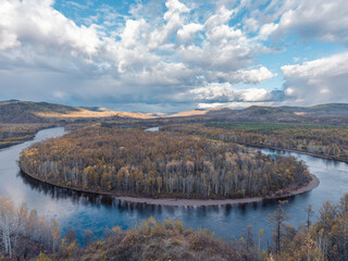 Fototapeta premium Autumn landscape in Hulun Buir, Inner Mongolia, China.