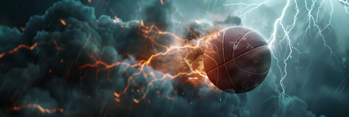 Thunderous Basketball Wallpaper with Dramatic Lighting and Energy - obrazy, fototapety, plakaty