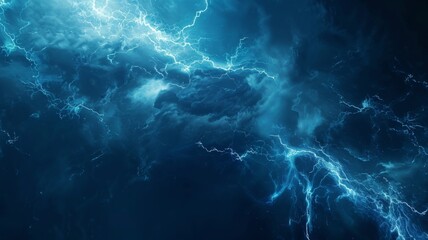 Powerful Thunderstorm Wallpaper with Dynamic Electric Sparks and Swirling Clouds in Moody Blue Tones Evoking Dramatic Atmosphere and Natural Force - obrazy, fototapety, plakaty