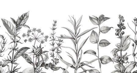 PNG Realistic pencil vintage drawing as a border graphic spices and herbs sketch graphics pattern - obrazy, fototapety, plakaty