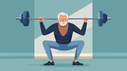 An older gentleman proudly showing off his weightlifting skills at the gym defying stereotypes and staying fit and strong through his dedication