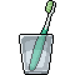 pixel art of toothbrush in glass - 784925947