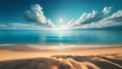 Tranquil Beach Sunset with Reflective Ocean Waters

