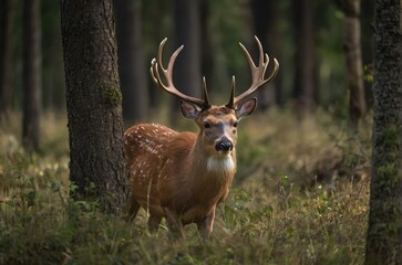 Naklejka na ściany i meble deer in the forest and wood wildlife