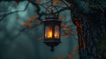An old, warm lantern casts its light on a dark night, reminiscent of days gone by
