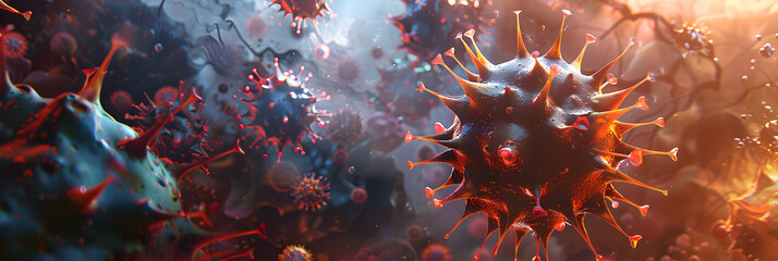 Conceptual image of a virus being fought off by antibodies dynamic action scene, Investigating Neuronal Activity in the Cerebral Cortex using Optogenetics to Study Alzheimer39s Disease Concept .
 - obrazy, fototapety, plakaty
