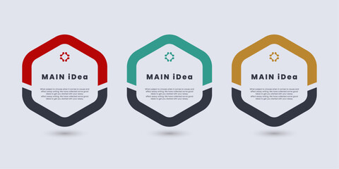 Set of three infographic for badge main idea design, red and grey color stoke button. Vector illustration
