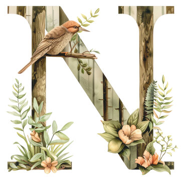 PNG The letter N bird nature plant