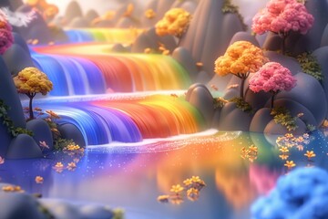 Rainbow rivers, Rivers flowing with vibrant colors, reflecting a fantastical world - obrazy, fototapety, plakaty
