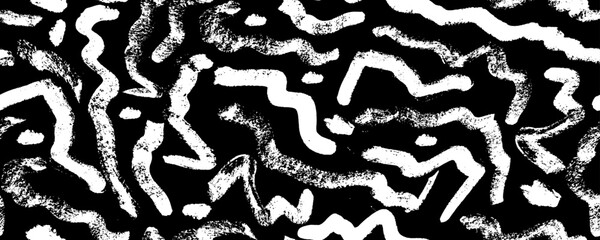 Bold curved lines seamless pattern. Brush drawn thick doodle lines ornament. Grunge curved brush strokes. Abstract geometric background. Organic thick  shapes seamless pattern.